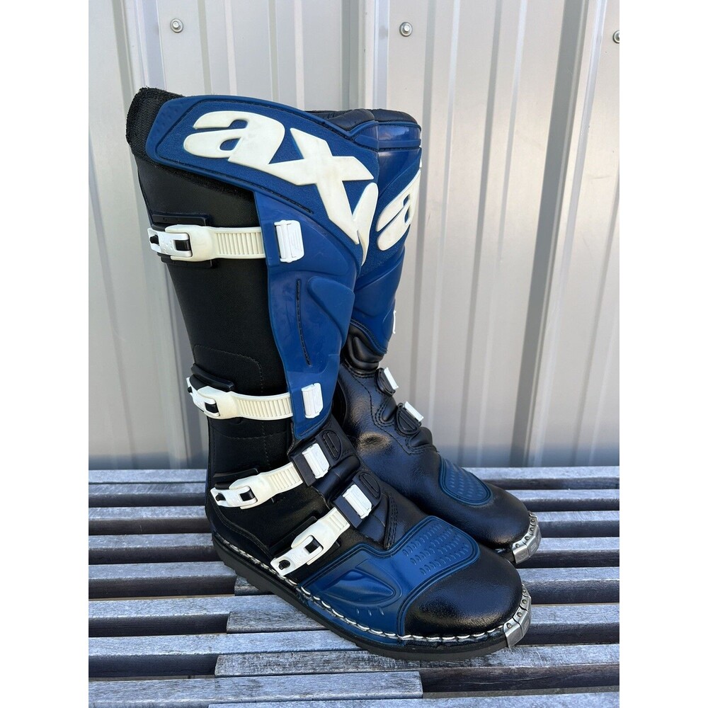 Vintage Axo Motocross MX Boots 90s Y2K Mens 7 US / 40 EU Black Blue White Italy